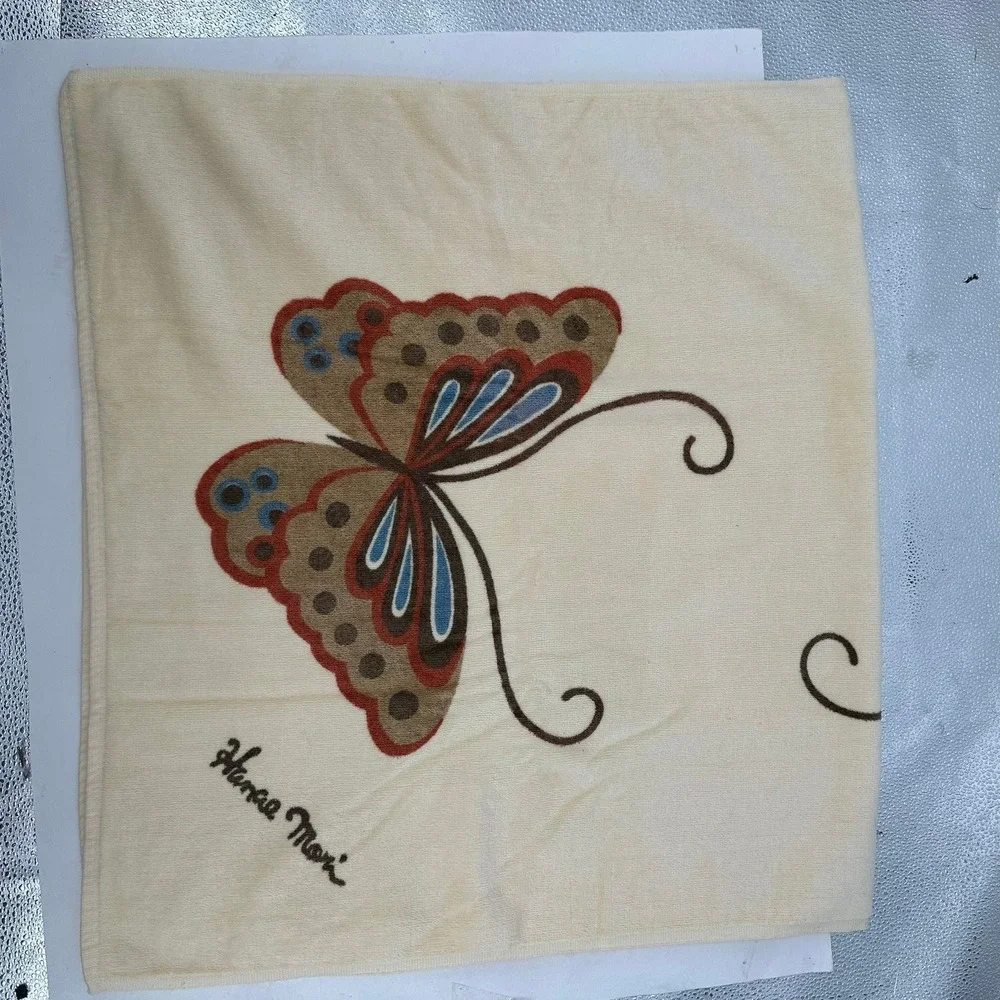 Vintage 1975 Hanae Mori for Martex Butterfly Bath and Hand Towel Set Boho Kitsch